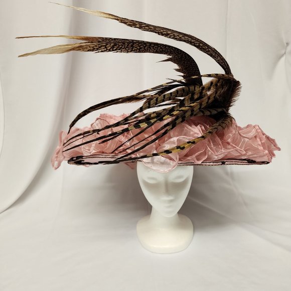 Wide Brim Silk Feather Hat main image 4